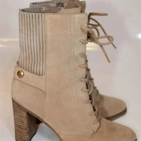 Michael Kors MK Designer Womens Beige Leather Booties Heels Boots Size 5.5 - Picture 4 of 8